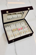 Personalized 12 Pair Korean Earrings Box with Mirror | Velvet Jewelry Organizer Gift Box for Women