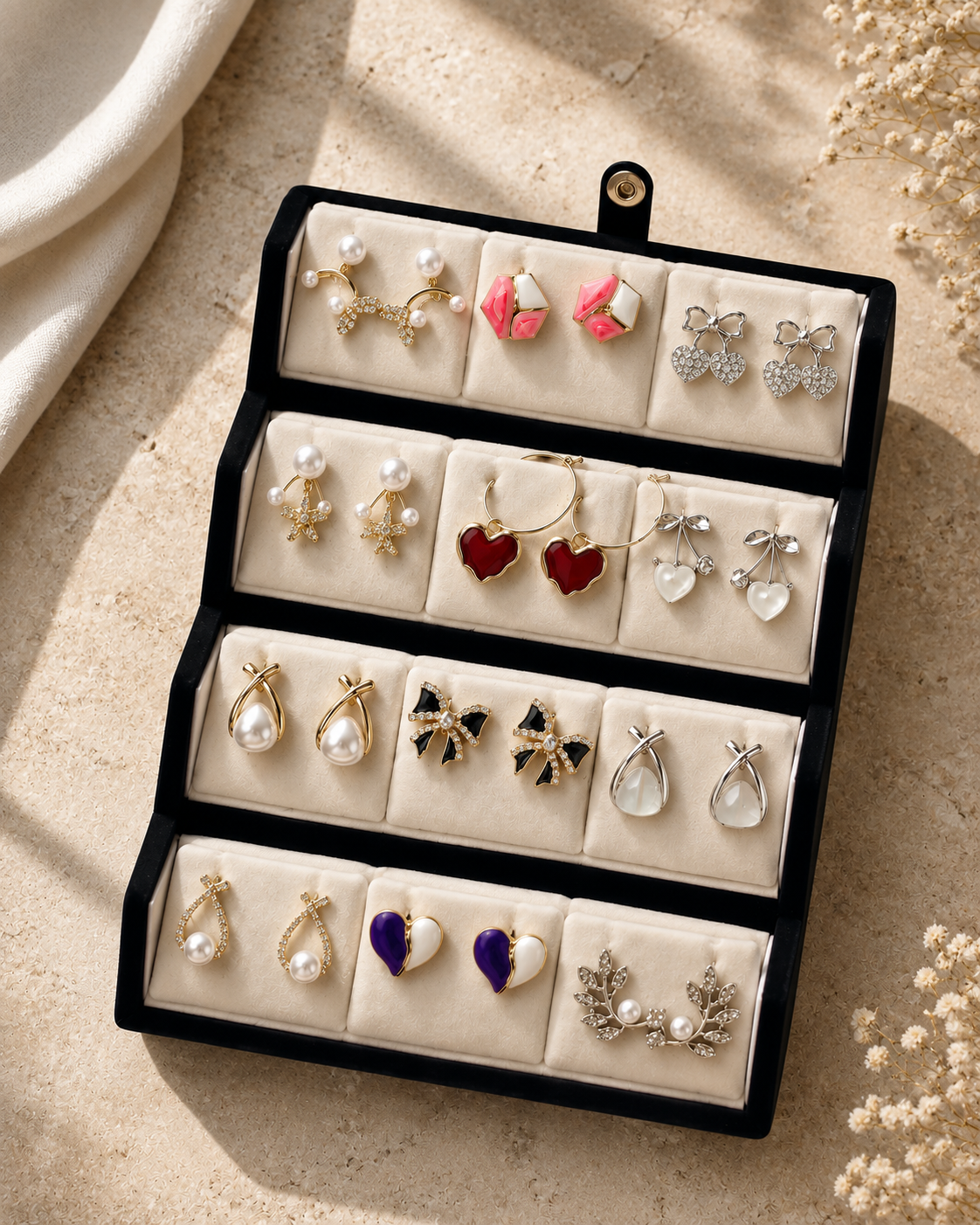 Personalized 12 Pair Korean Earrings Box | Premium Velvet Jewelry Box for Women