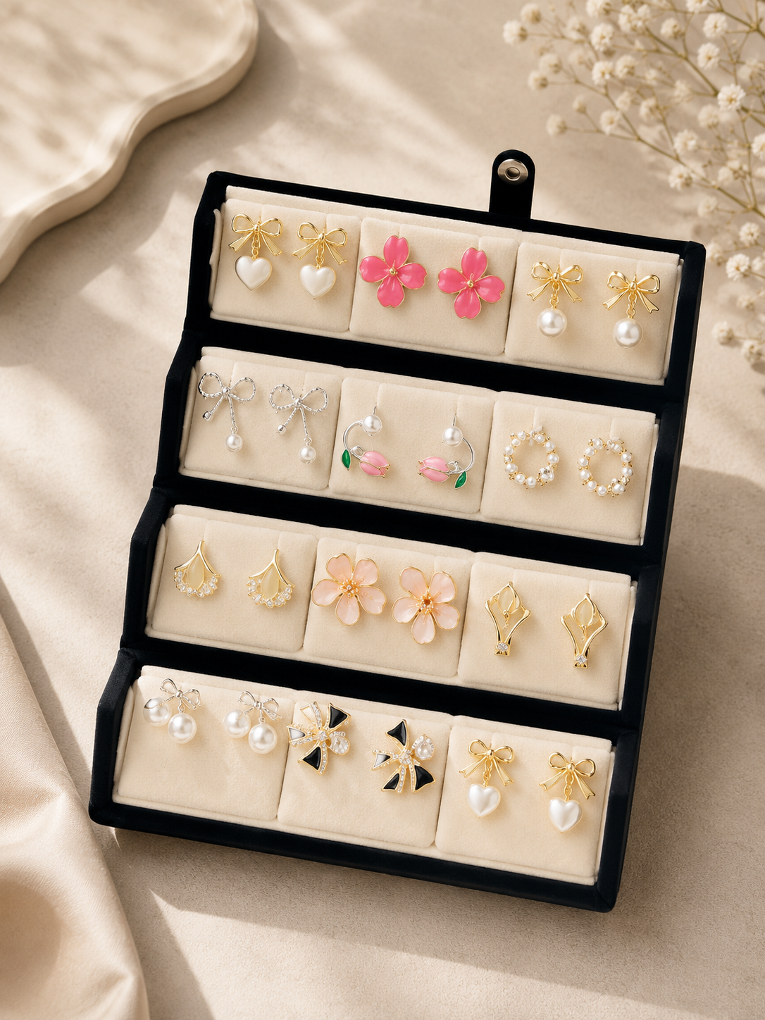 Luxury 12 Pair Korean Earrings Box | Velvet Jewelry Gift Box for Women | High Quality Earrings
