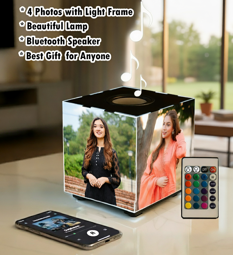 4 Photos LED Photo Cube Lamp with Bluetooth Speaker & Remote