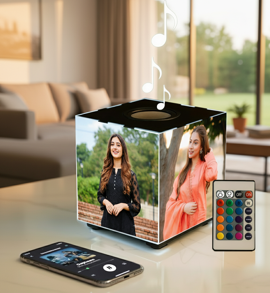 Personalized LED Photo Cube Lamp with Bluetooth Speaker & Remote