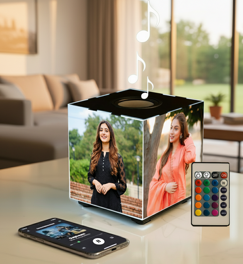 4 Photos LED Photo Cube Lamp with Bluetooth Speaker & Remote