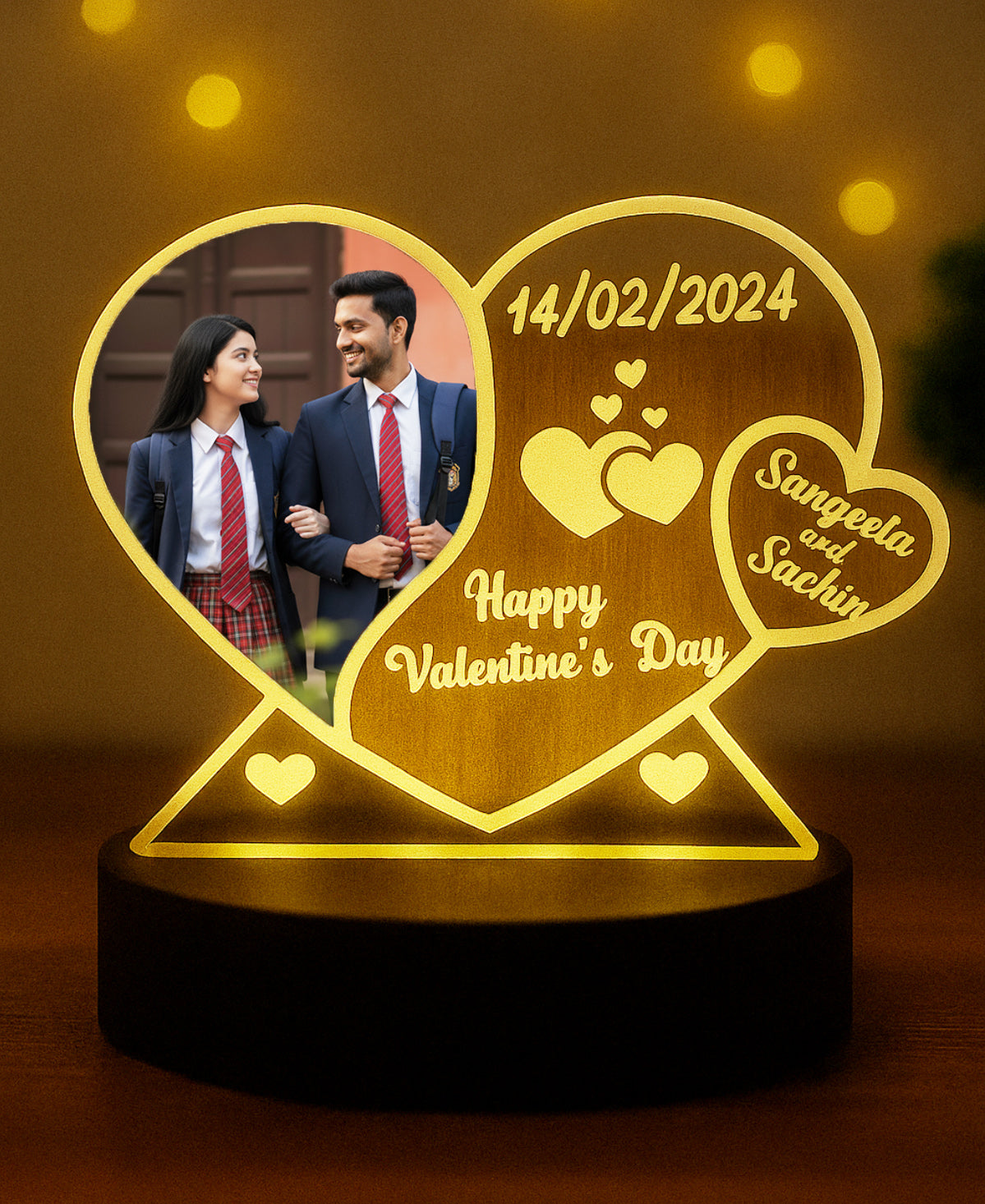 Customized Heart LED Lamp with Photo, Names & Date – Perfect Gift For Birthday