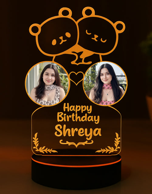 Customized Teddy Bear Birthday LED Lamp with Photo & Name