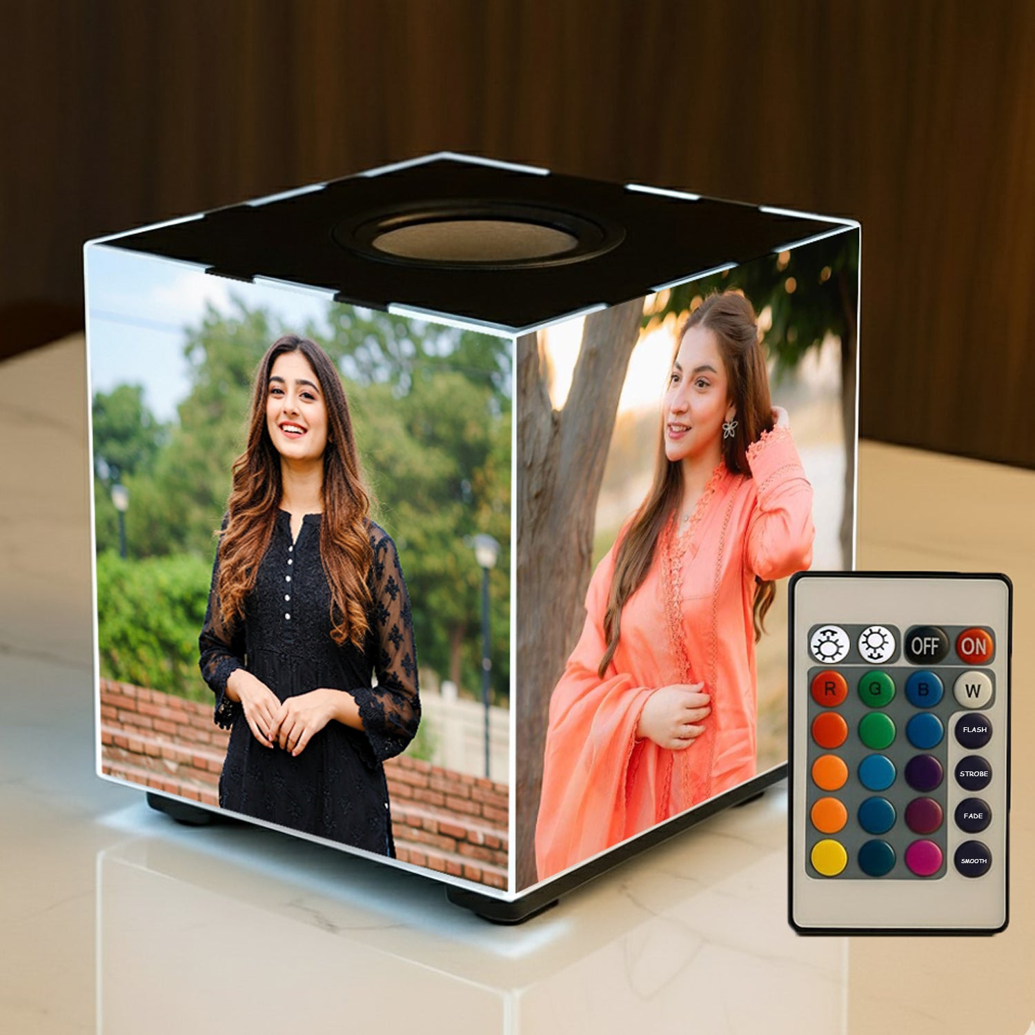 Personalized LED Photo Cube Lamp with Bluetooth Speaker & Remote