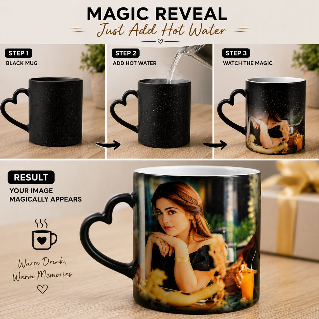 Personalized Glitter Effect Heart Handle Magic Mug