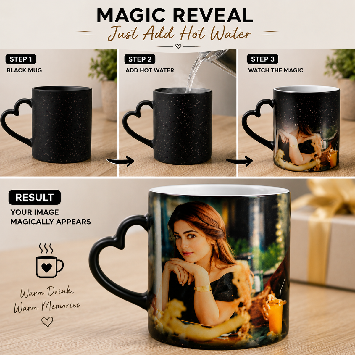 Personalised Glitter Effect Heart Handle Magic Mug ❤️