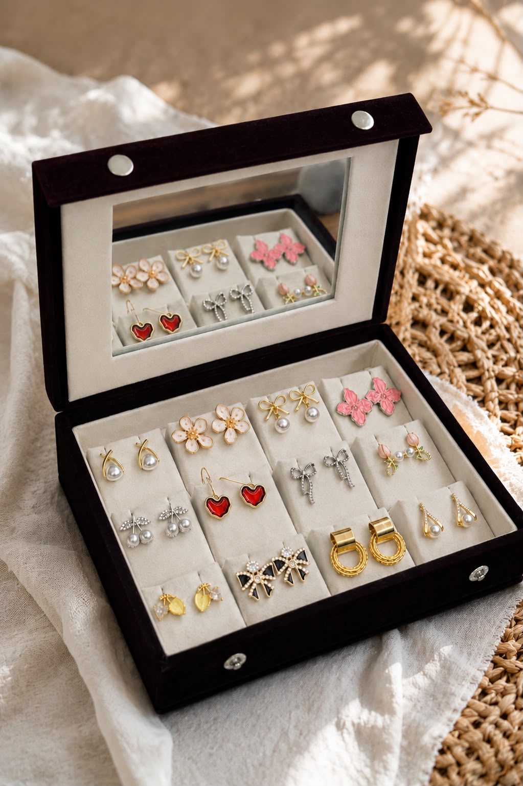 Luxury 12 Pair Korean Earrings Organizer Box with Mirror 😍😍