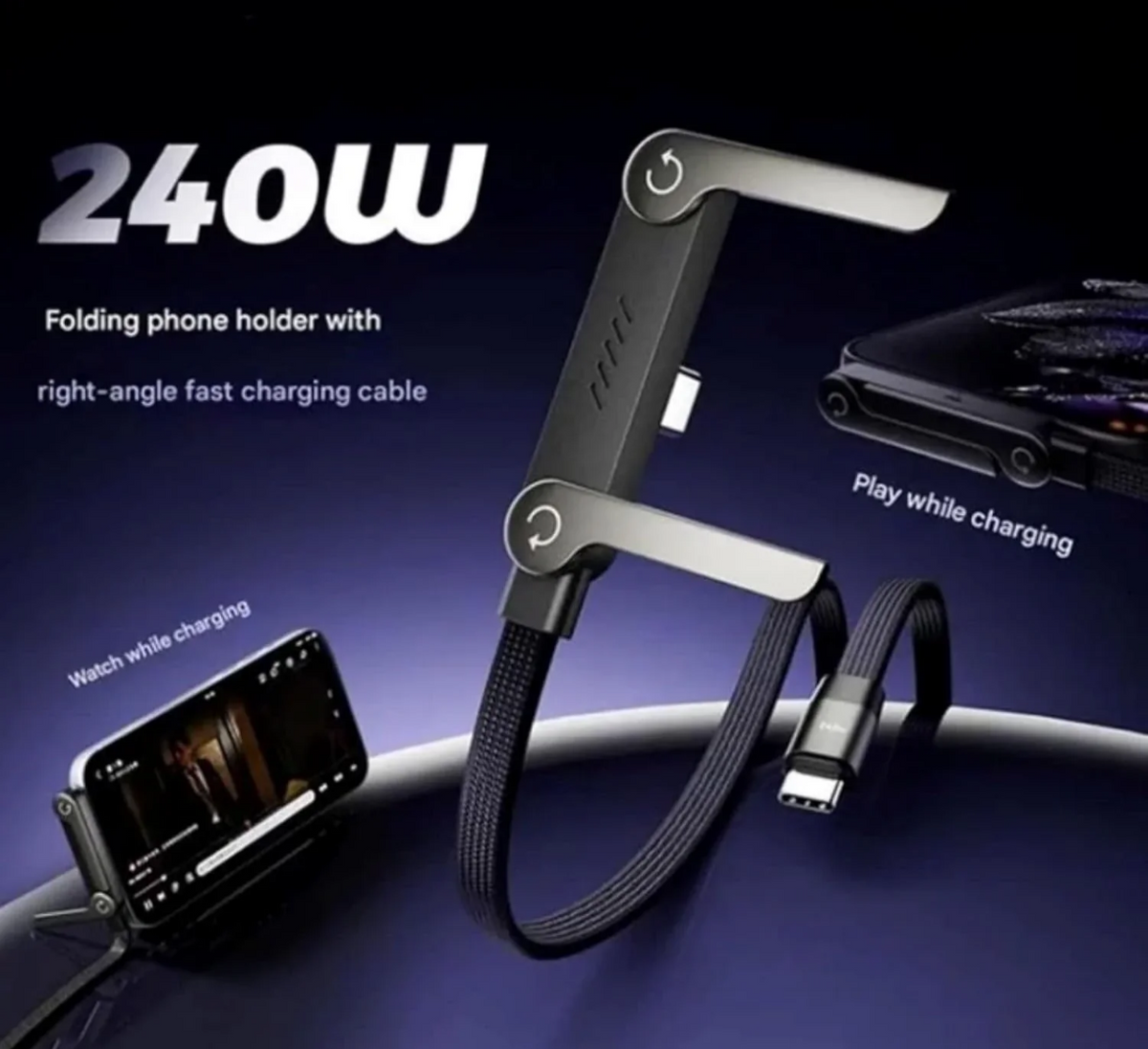 Fast Charging C-Type Cable With Phone Stand