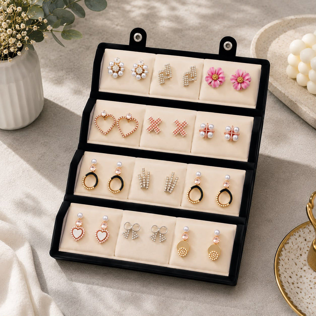 Premium 12 Pair Korean Earrings Box | Elegant Jewelry Storage Case for Women