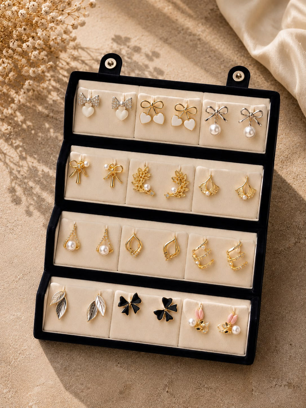 12 Pair Korean Earrings Gift Box | Luxury Velvet Jewelry Storage Box for Women & Girls
