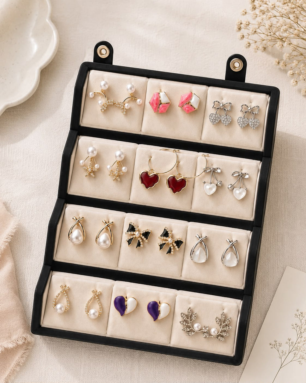 Personalized 12 Pair Korean Earrings Box | Premium Velvet Jewelry Box for Women