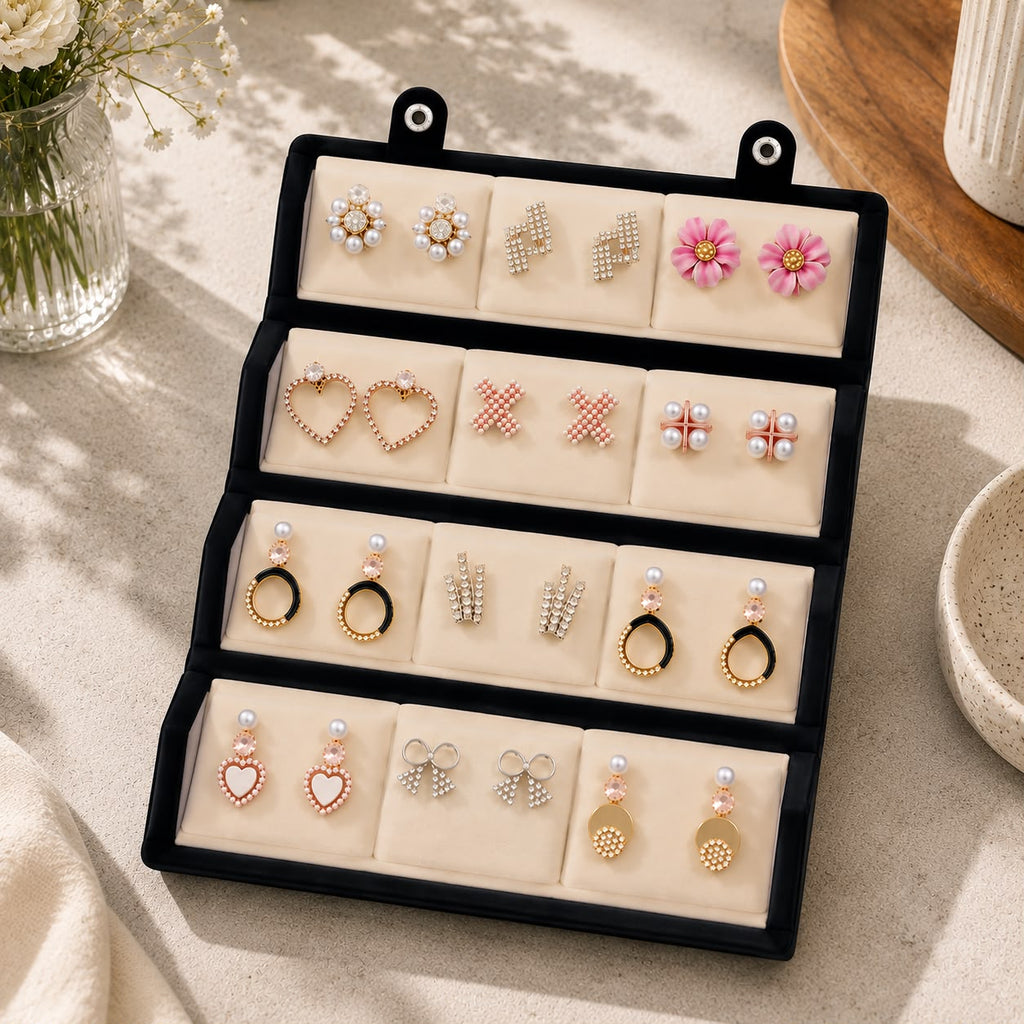 Premium 12 Pair Korean Earrings Box | Elegant Jewelry Storage Case for Women