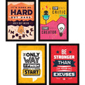 Motivational Wall Posters Set of 4 with Frames | Inspirational Quotes Wall Decor for Office, Study Room, Gym & Bedroom | Modern Typography Wall Art